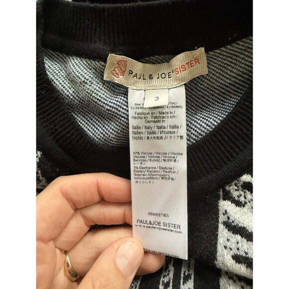 Paul & Joe Sister Sweater 3 L Large Cat Intarsia Black Blue Crew Neck L/S - Picture 2 of 6
